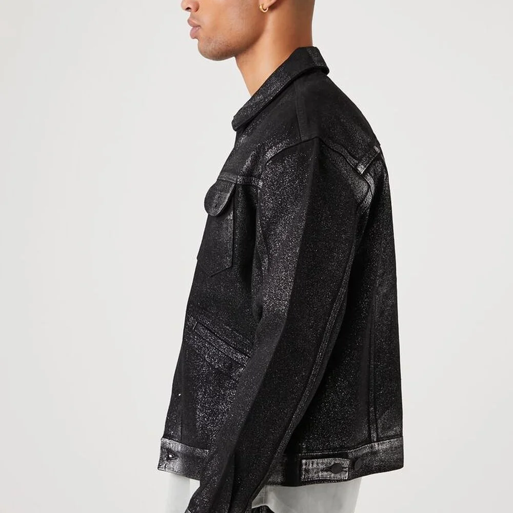 Forever 21 Metallic Black Denim Jacket XL